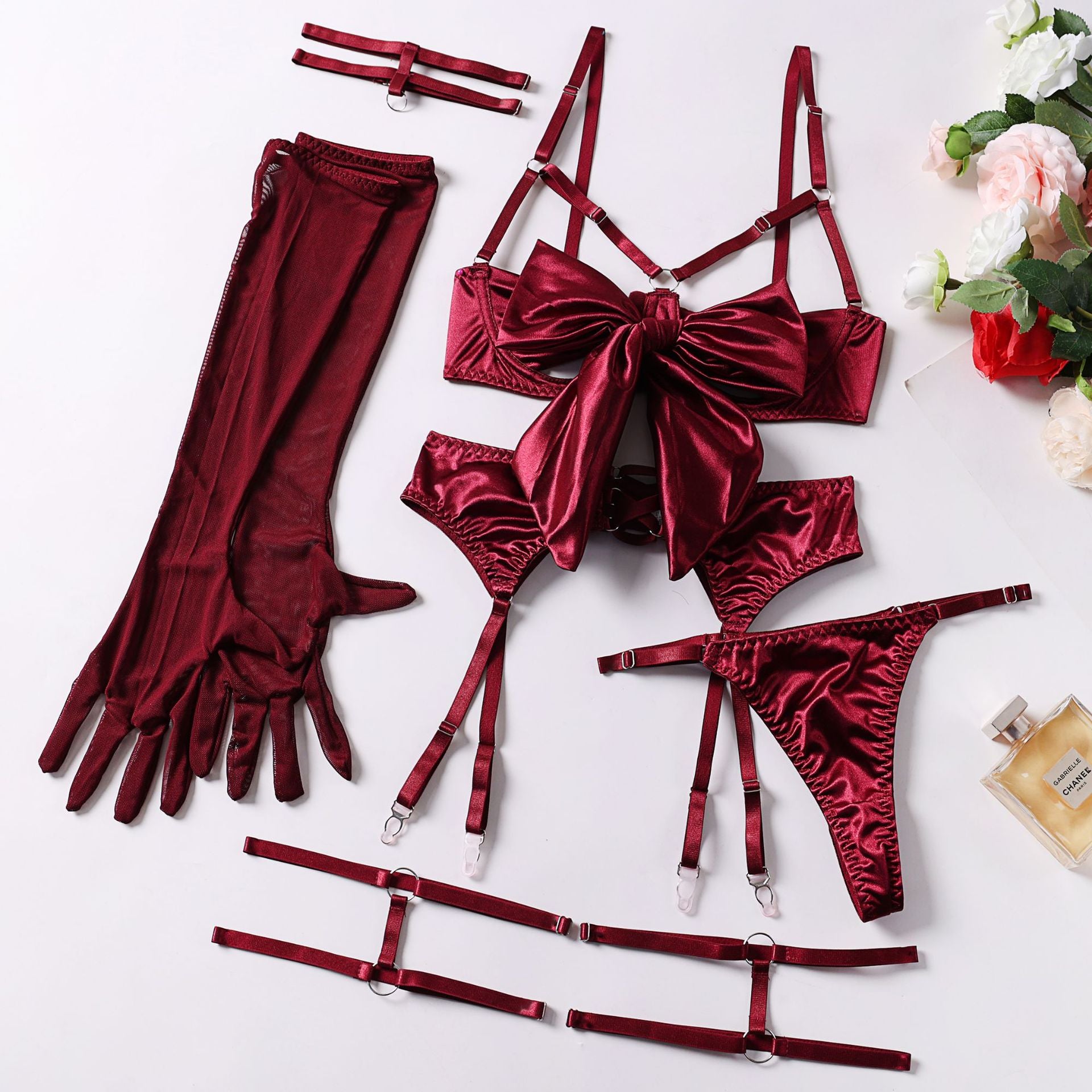 Bow & Garter Three-Piece Intimates Set